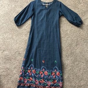 Jean and floral dress.